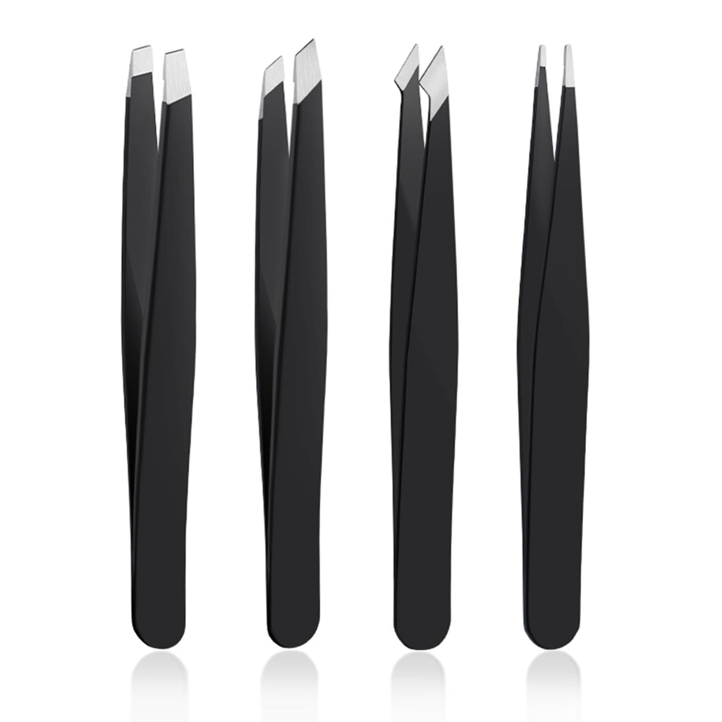 DTDNZKN 4 PCS Stainless Steel Tweezers Set Black