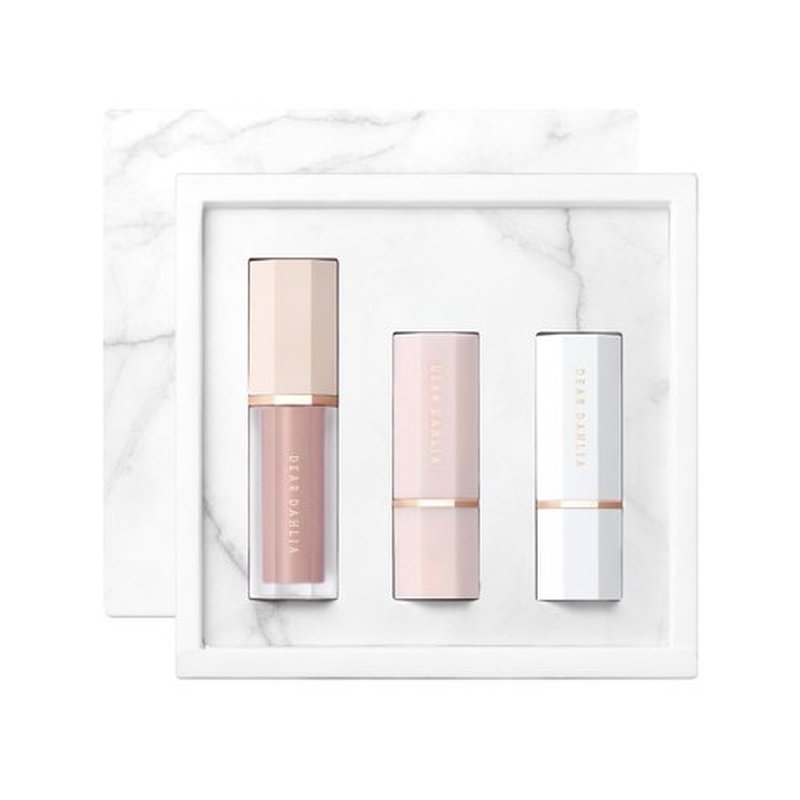 DEARDAHLIA Trial Kit - Luxury Gift Set & Travel Size Vegan Makeup Kit with Mini Petal Drop Liquid Blush & Mini Paradise Sensual Lip & Mini Paradise Sheer Dew Lipstick. Korean Makeup