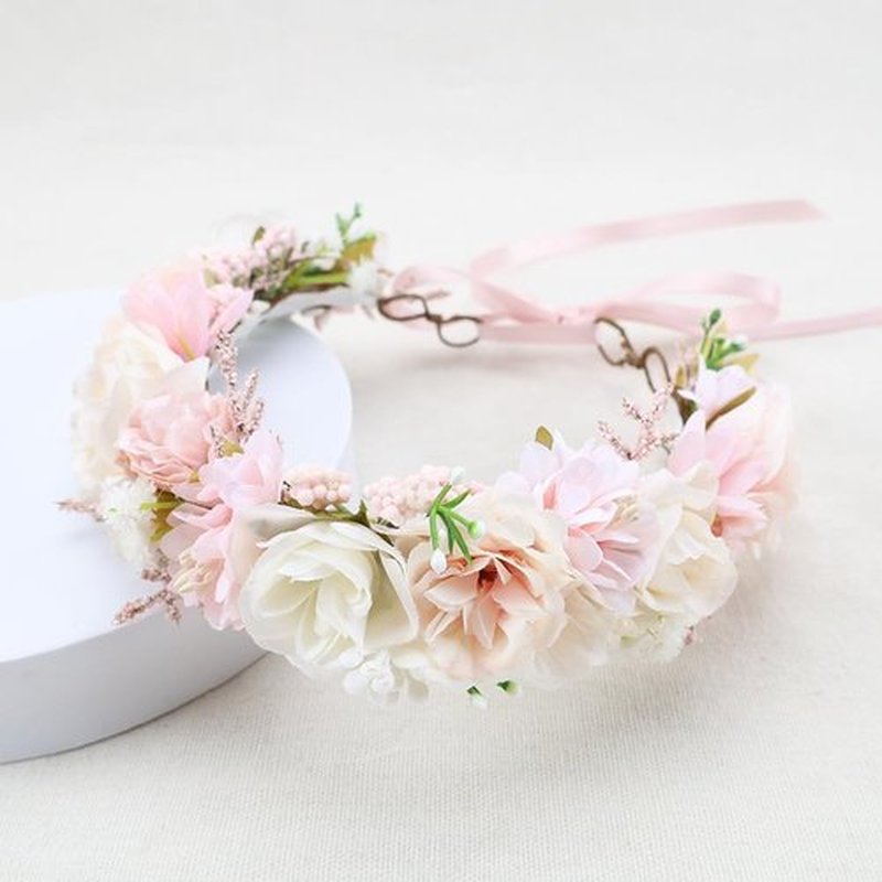 PoshMyra Flower Crown for Girls Birthday Party Children Floral Headpiece Kids Headband Wedding Holo Hair Accessories Photo Prop Soft Pink Headband