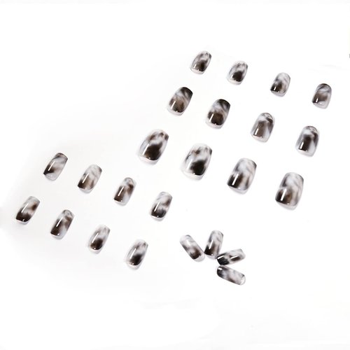 ORZOLATENT Black Marble Ombre Press-On Nails – 24 Long Square Nails, 12 Sizes, Glossy Gel, Elegant Marble Design, Long-Lasting, Includes Tool Kit, Easy DIY