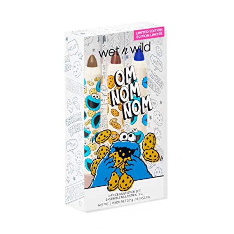 wet n wild Sesame Street 3-Piece Multi-Stick Kit, Cream-to-Powder Finish, Buildable Color for Eyes, Lips & Face, Vitamin E-Enriched, Cruelty-Free - Om Nom Nom
