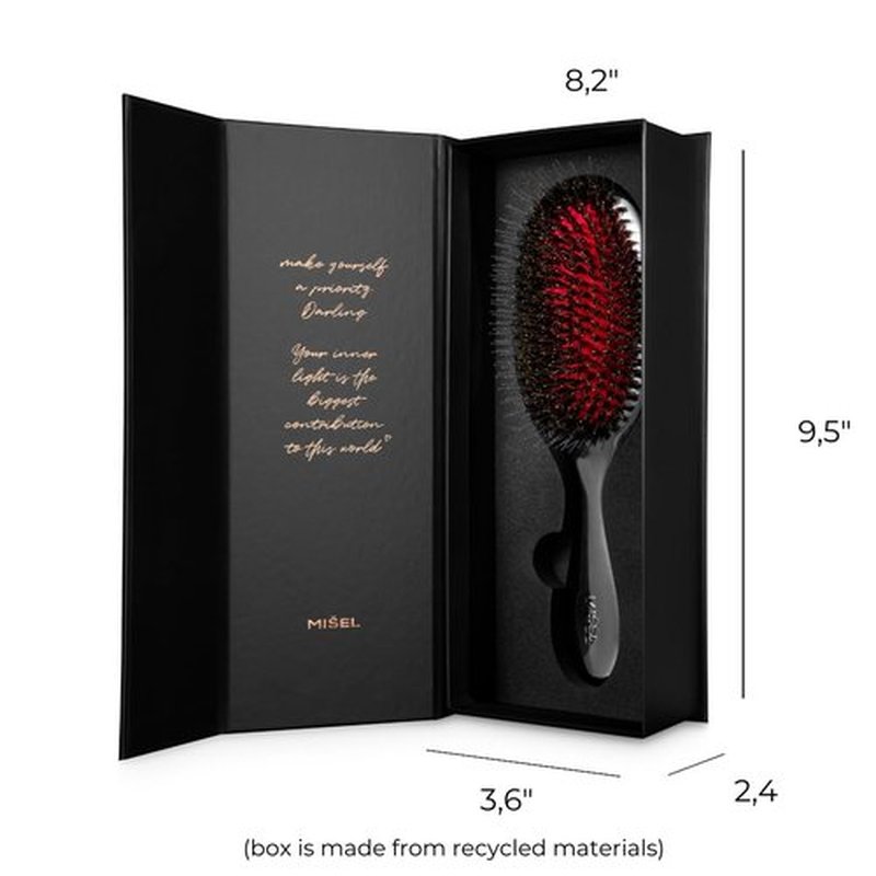 MISEL Professional Boar Bristle Hair Brush - Detangles All Hair Types | Reduces Breakage | Medium Size