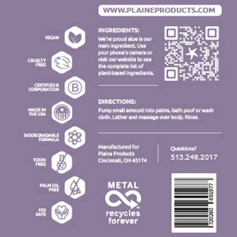 Plaine Products Eco-Friendly Body Wash - Citrus Lavender - Sulfate/Paraben/Phthalate Free, 16 oz (Refill Bottle - No Pump)