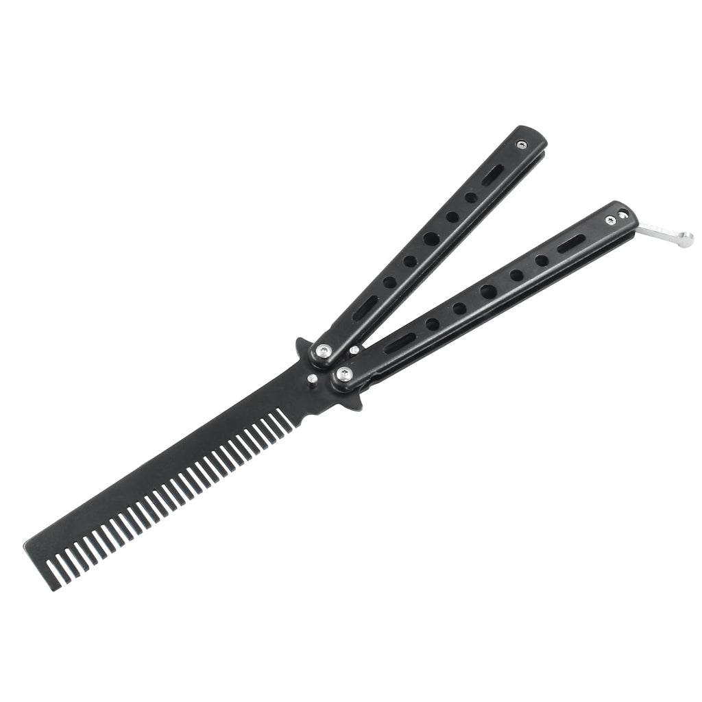Coufce Black Stainless Steel Folding Practice Comb
