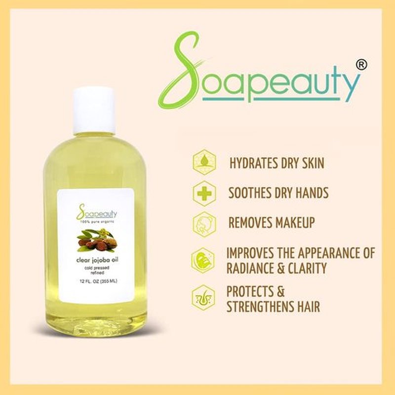 Soapeauty Clear Jojoba Oil | 100% Pure & Natural | Refined, Cold Pressed, Hexane Free | Moisturizing Oil for Skin, Face, Hair & Nails | 32 fl oz
