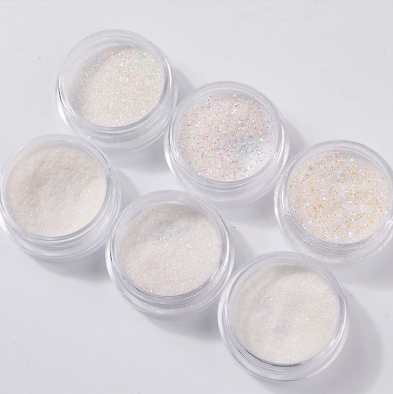 YBW Mesiyun Nail Art White Mermaid Glitter Sequins Holographic Unicorn Sparkle Powder Dust 3D DIY Decorations 6Pots