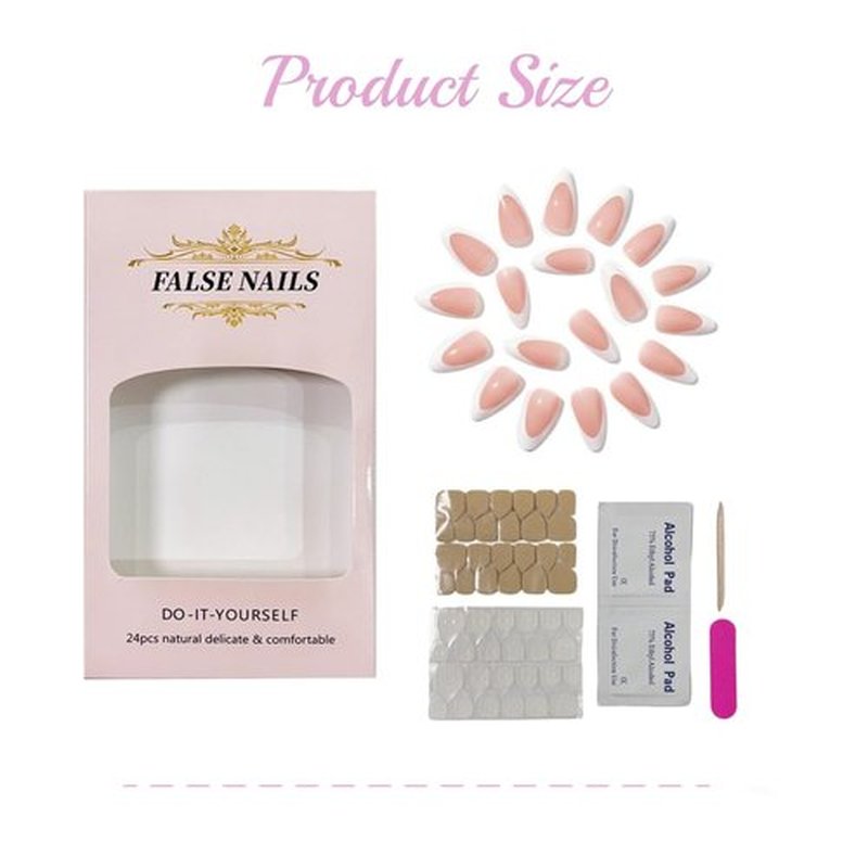 LUKEKI Press On Nails Almond French Tip, Glue On Nails for Women Gift, Supremely Fit Natural Reusable Stick On Nails in 12 Sizes -24 Fake Nails Kit, White French