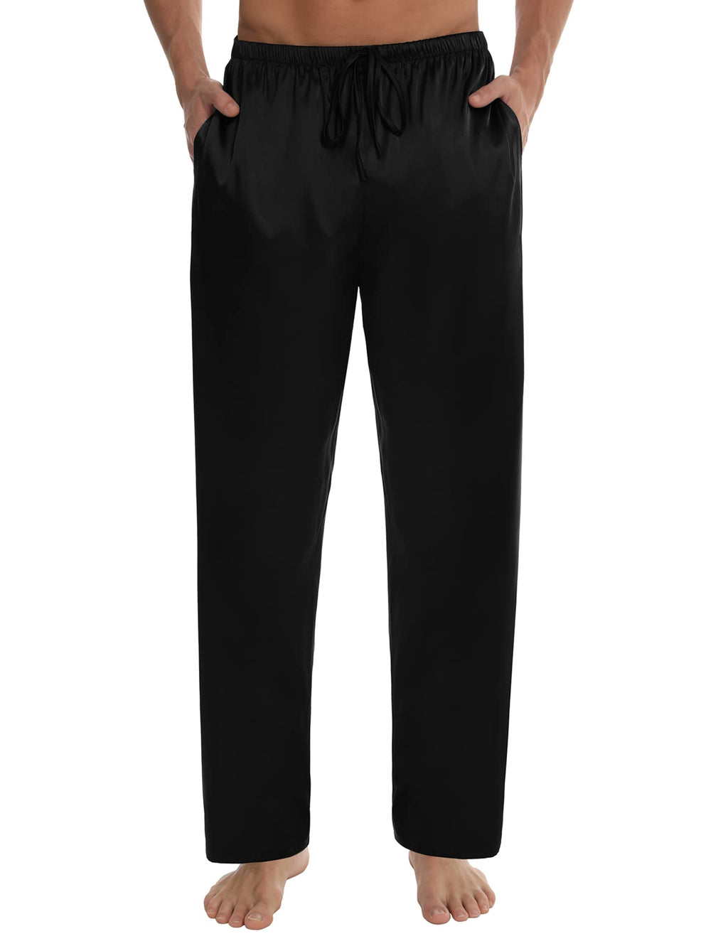 SWOMOG Men's Satin Silky Pajama Pant Long Pj Bottoms Soft Lounge Sleep Pants with Pockets & Drawstring Black X-Large