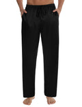 SWOMOG Men's Satin Silky Pajama Pant Long Pj Bottoms Soft Lounge Sleep Pants with Pockets & Drawstring Black X-Large
