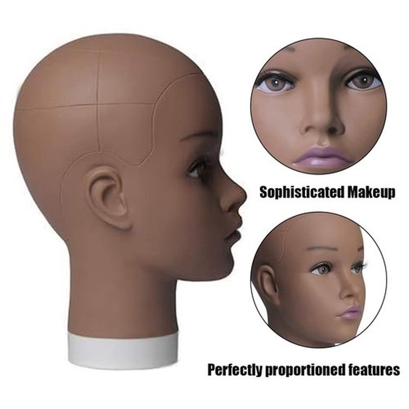 HAIRWAY Mannequin Head Female Mannequin Head Stand Cosmetology Mannequin Head for Wigs Manikin Doll Mannequin Head for Wigs Making and Display with Free T-pins (Brown, 21.5inch)