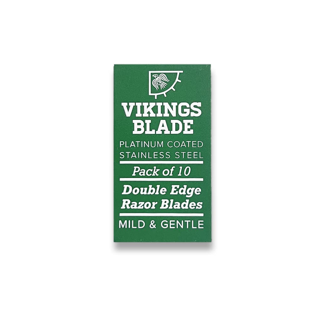 VIKINGS BLADE Double Edge Safety Razor Blades, 10x Blades, Swedish Steel + Platinum Coated, Replacement Razor Blades & Refills (Mild & Gentle)