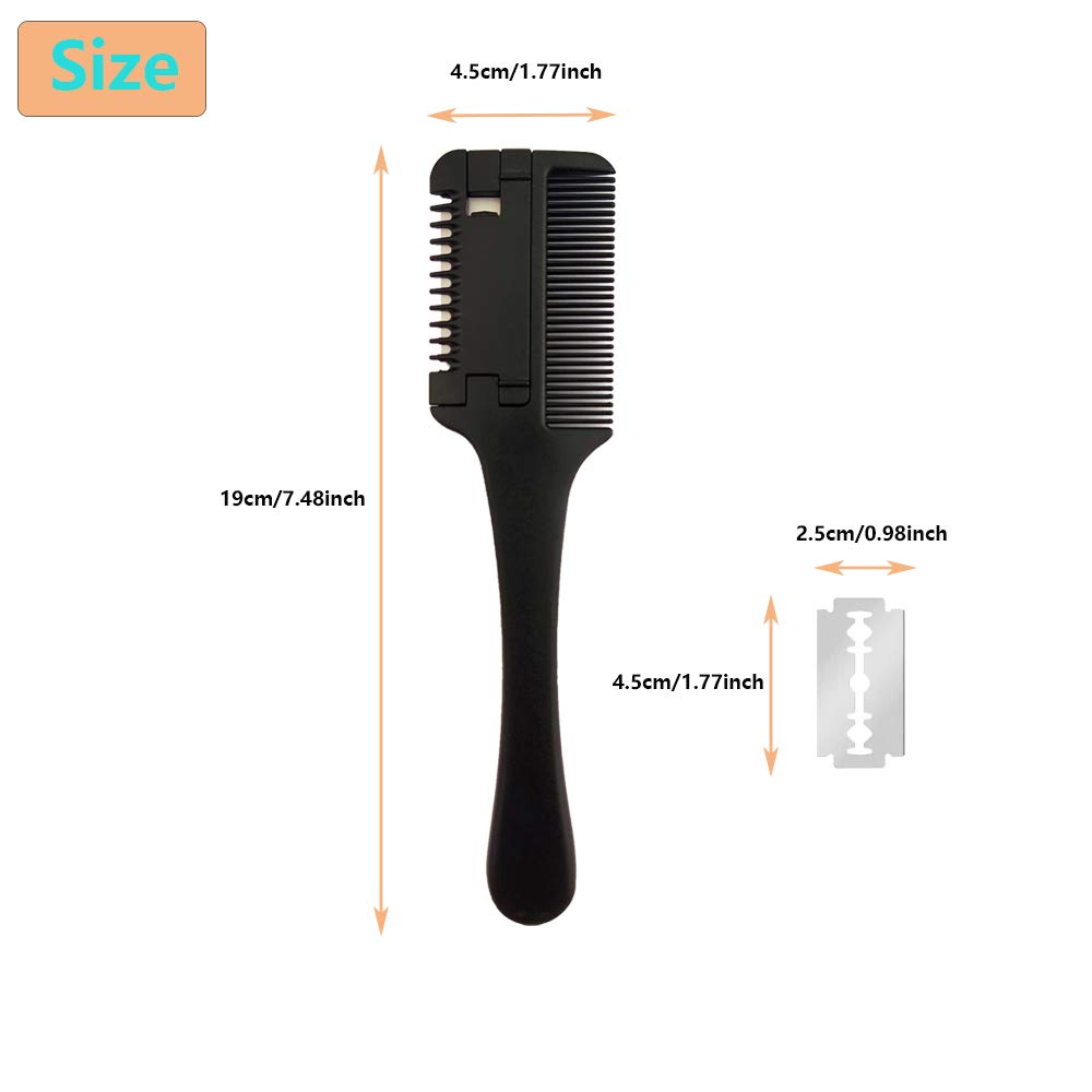3 Pcs Hair Cutting Combs with Extra 3 Replacement Razors, MSDADA Double Edge Razor Comb for Thin and Thick Hair Trimming and Thinning