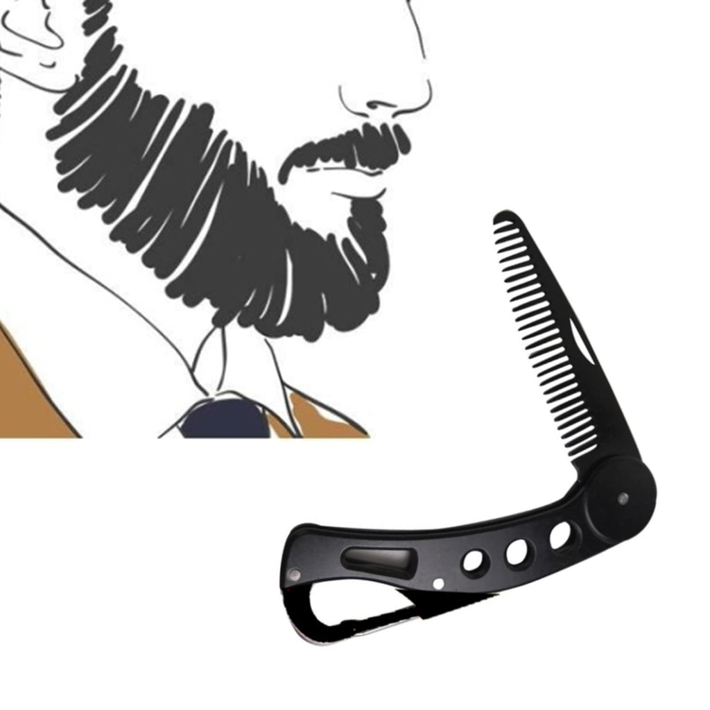 Stainless Steel Folding Beard and Mustache Comb for Men's Grooming - Anti-Static Hair Styling Pocket Beard Comb