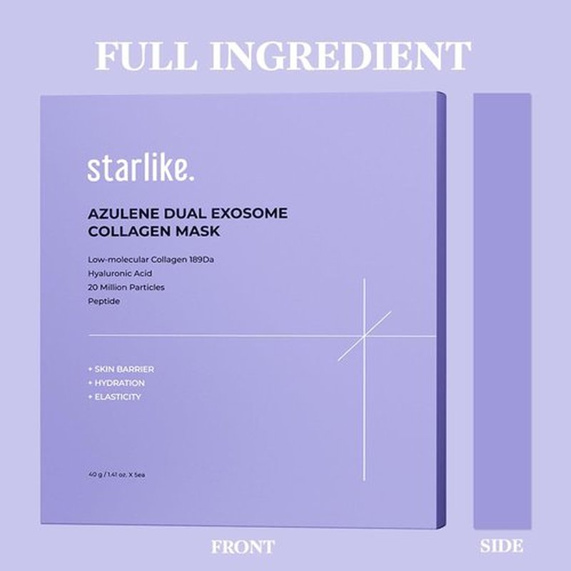 starlike Collagen Hydrogel Face Mask I 5 Sheets (1.41 oz x 5) I Dual Exosome & Azulene I 189Da Ultra-Low Molecular Collagen I Korean Mask Sheet for Deep Hydration, Revitalizing Care & Refreshed Look