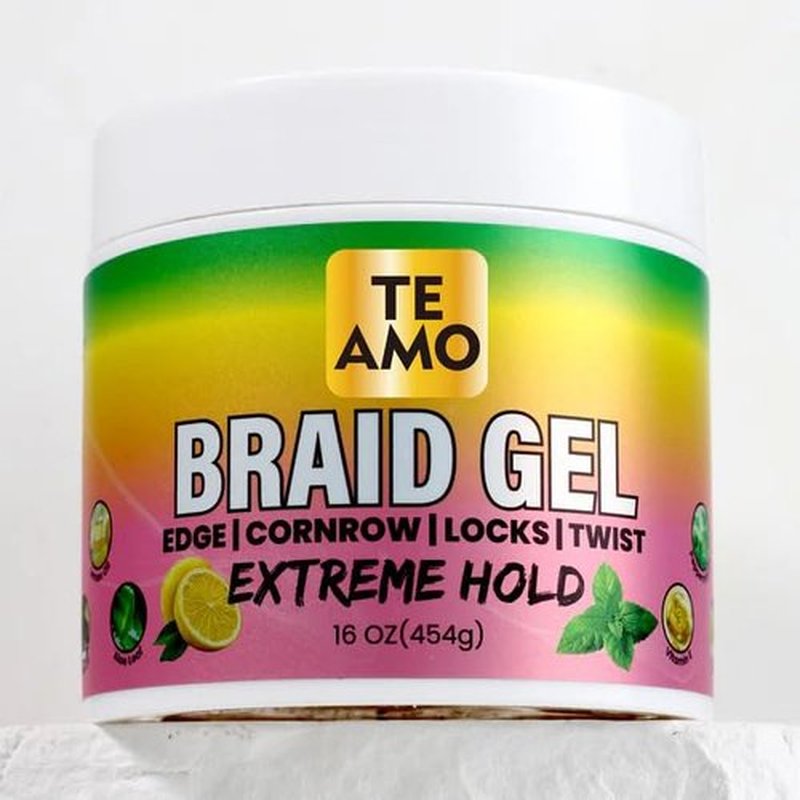 Te Amo Braiding Gel, Braid Gel | Lock N Twist | For Extreme Hold, Smooths & Tames Frizz | No Flaking Or Drying | High Shine, Long Lasting For Braids, Locks, Twists, Cornrows. (16 oz Lemon Mint)