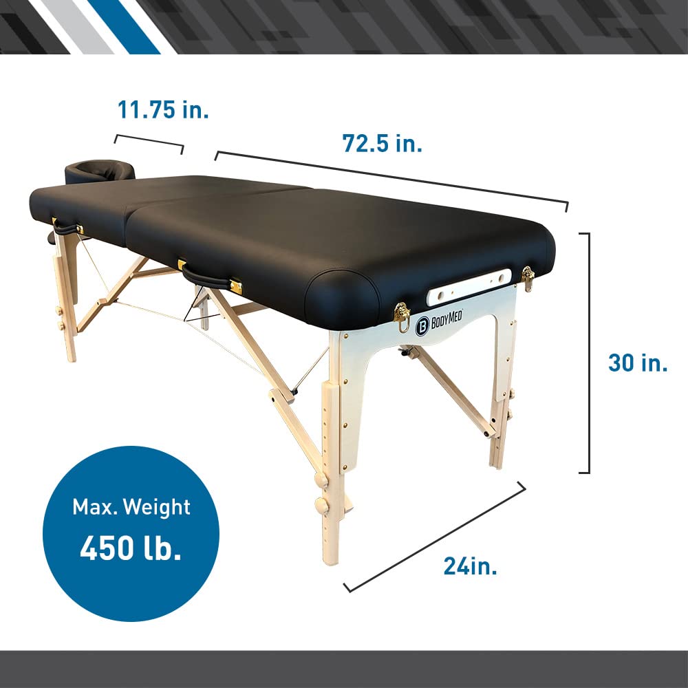 BodyMed Portable Massage Table with Face Cradle, PU Cover, 3"" Multi-Layered Foam System with Memory Foam, Easy Setup, 450lb Weight Capacity