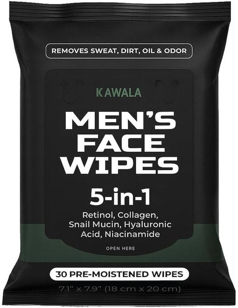 Mens Face Wipes 5-in-1 Anti-Aging Face Cleansing Wipes for Mens Skin Care with Retinol, Collagen, Snail Mucin, Hyaluronic Acid & Niacinamide – Alcohol-Free for Oily or Acne-Prone Skin Woodsy Scent