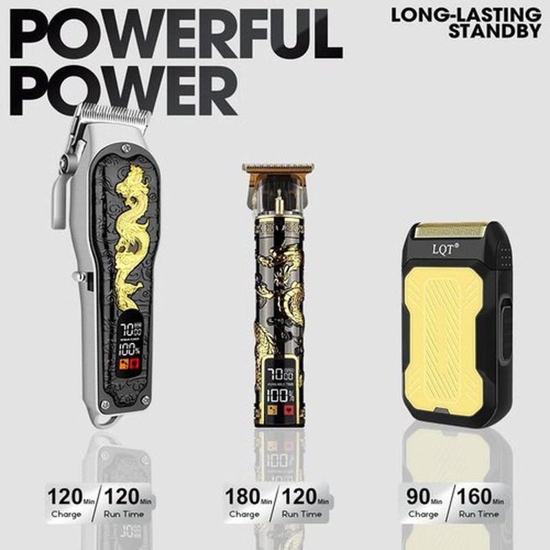 LQT Hair Clippers 3-Piece Men's Professional Cordless Haircutting Set with LED Display, Trimmer, Shaver, Beard Clipper - Gift for Man