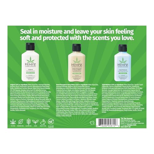 Hempz Mini Lotion Gift Set, Tis the Season, 3 Pack Travel Size Body Moisturizer, Limited Edition, 2.25 oz each