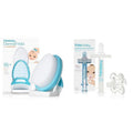 Frida Baby 3-Step Cradle Cap System | DermaFrida FlakeFixer with Sponge, Brush, Comb & Storage Stand + Medicine Pacifier & Syringe