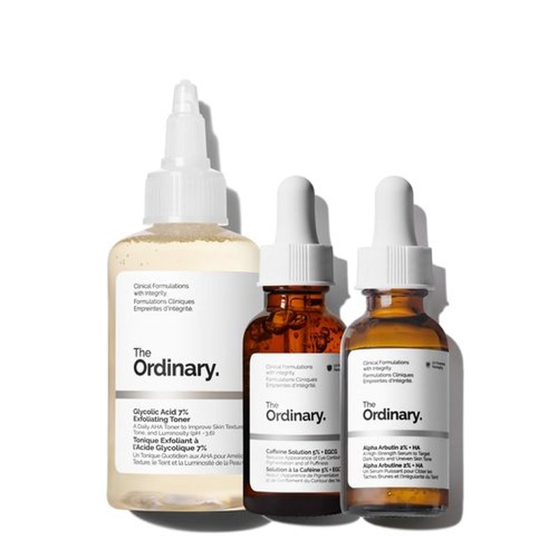 The Ordinary Bright Set - 3-Step Radiant Skin Regimen with Glycolic Acid, Alpha Arbutin & Caffeine Solution | Skin Care Essentials