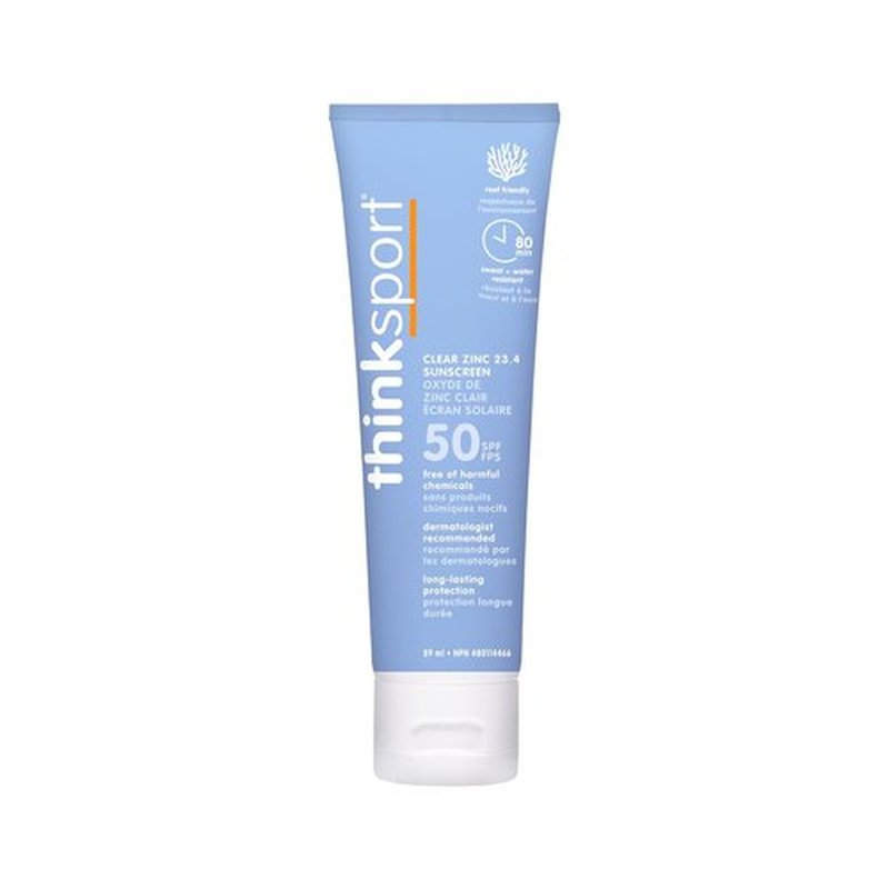 Thinksport SPF 50+ Mineral Sunscreen - Clear Zinc Oxide, Water Resistant & Vegan, 3 Fl Oz | Broad Spectrum UVA/UVB Protection