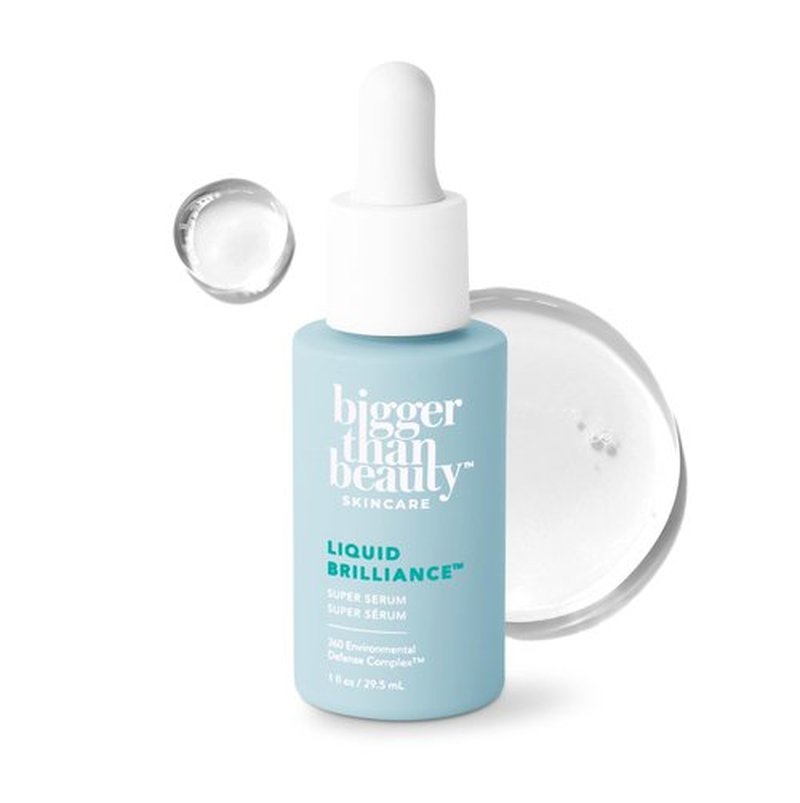 Bigger Than Beauty Skincare Liquid Brilliance Super Serum, Lightweight Hydrating Face Serum with Vitamin E & Amino Acids for Women, Moisturizer for All Skin Types, Daily Skin Care Routine, Vegan