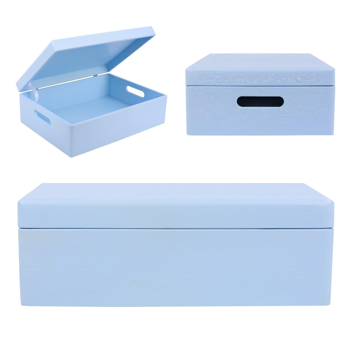 Creative Deco XL Blue Wooden Box Storage with Hinged Lid | 15.8x11.8x5.5in (+-0.5) | Keepsake with Handles | Gift Box for Tool Dog Toy Kitchen Storage | Wood Chest Trunk