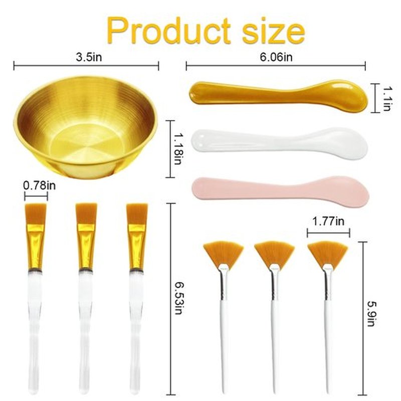 12Pcs Esthetician Facial Supplies 3 Gold Facial Bowls 3 Mud Mask Applicators 3 Fan-Shaped Brushes 3 Flat Brushes - Facial Bowl and Brush Set & DIY Face Mask Mixing Tool Kit (large)