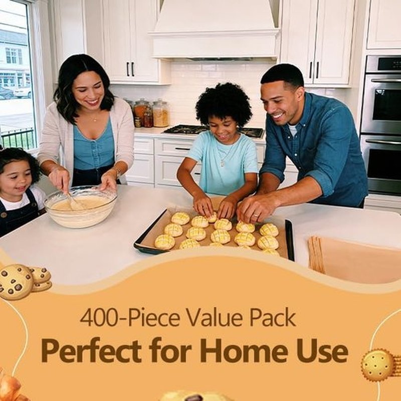 Skiennix Unbleached Silicone Coated Parchment Paper Sheets - 400 Pcs, 12x16 Inch, Non-Stick Baking Solution