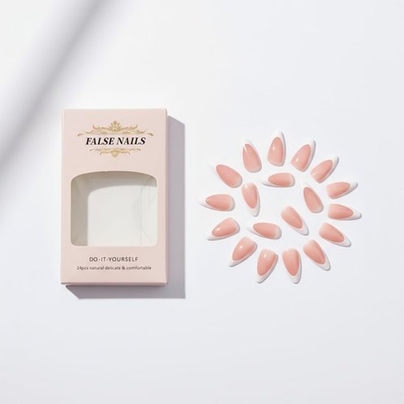 LUKEKI Press On Nails Almond French Tip, Glue On Nails for Women Gift, Supremely Fit Natural Reusable Stick On Nails in 12 Sizes -24 Fake Nails Kit, White French