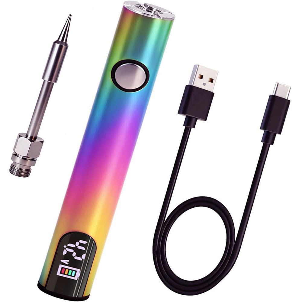 Premium Universal Portable Soldering Iron with LED Display, Rechargeable Cordless Soldering Iron with Built-in Battery, Ideal for Appliance Repair, DIY (Rainbow)