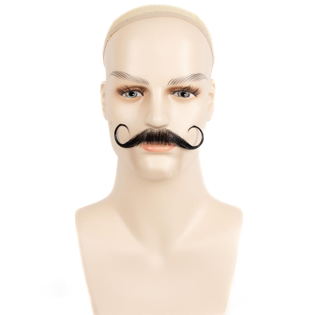 XRDDFL Fake Beard Human Hair Realistic Fake Mustache for Men, Full Hand-Tied Invisible Lace Based Fake Facial Hair Black Reusable False Goatee Beards for Halloween Cosplay Costume Party Drama