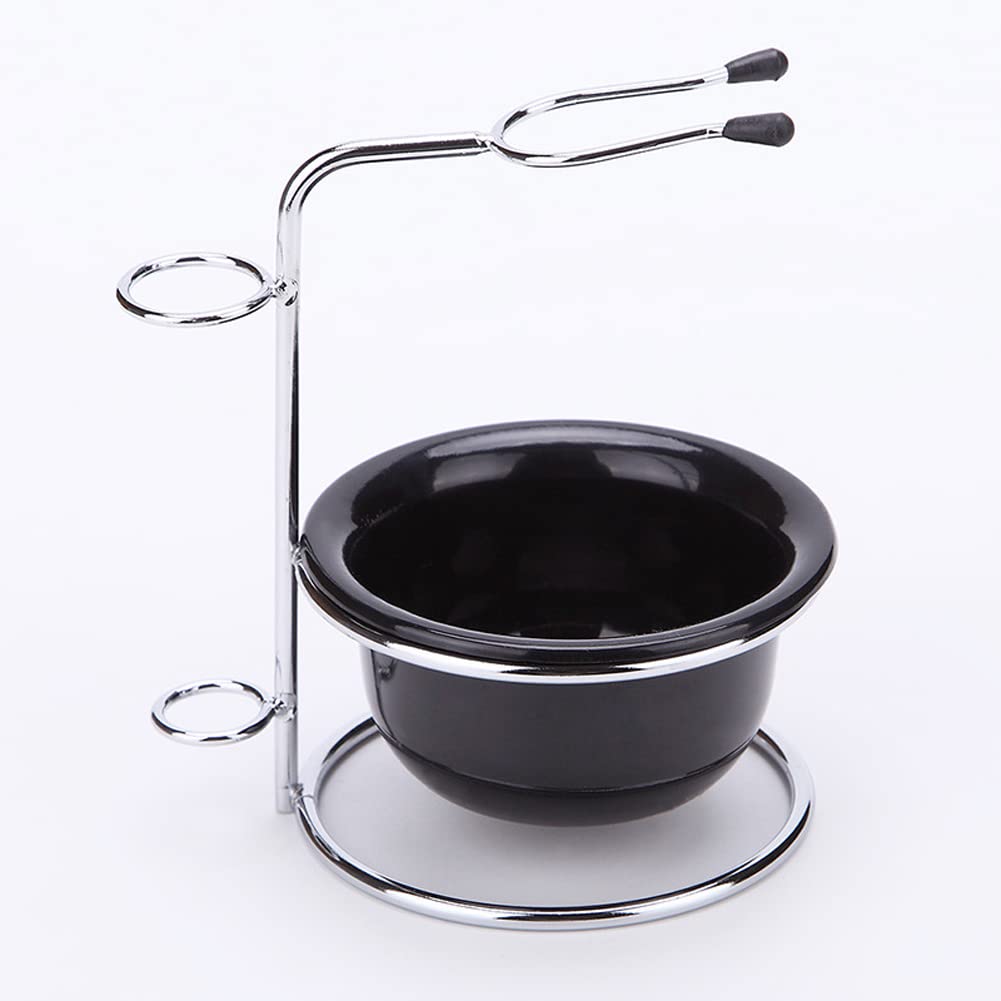 luzen Stainless Steel Shaving Bowl and Brush Stand, Professional 2 in 1 Shaving Stand Bowl Shaving Razor Brush Holder Grooming Tool Shaving Kit for Men