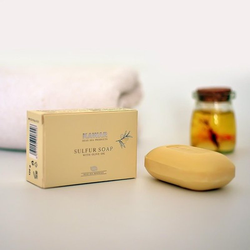 KAWAR Dead Sea Sulfur Soap with Olive Oil, Relief Skin Conditions Such as Acne, Psoriasis, Eczema & Blackheads, for Oily to Normal Skin, Vegan Soap Bar for Men & Women, 4.2 oz (Pack of 2)
