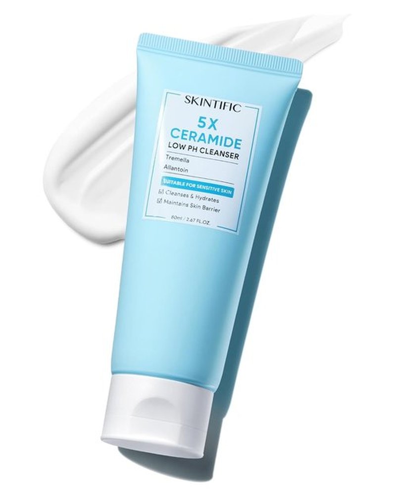 SKINTIFIC 5X Ceramide Facial Cleanser - Gentle Hydrating Face Wash with Hyaluronic Acid for Sensitive Skin