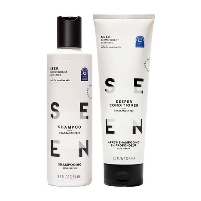 SEEN Shampoo & Deeper Conditioner Bundle, Fragrance-Free - Non-Comedogenic Hair Care Set, Dermatologist-Developed, Safe for Sensitive, Eczema & Acne-Prone Skin