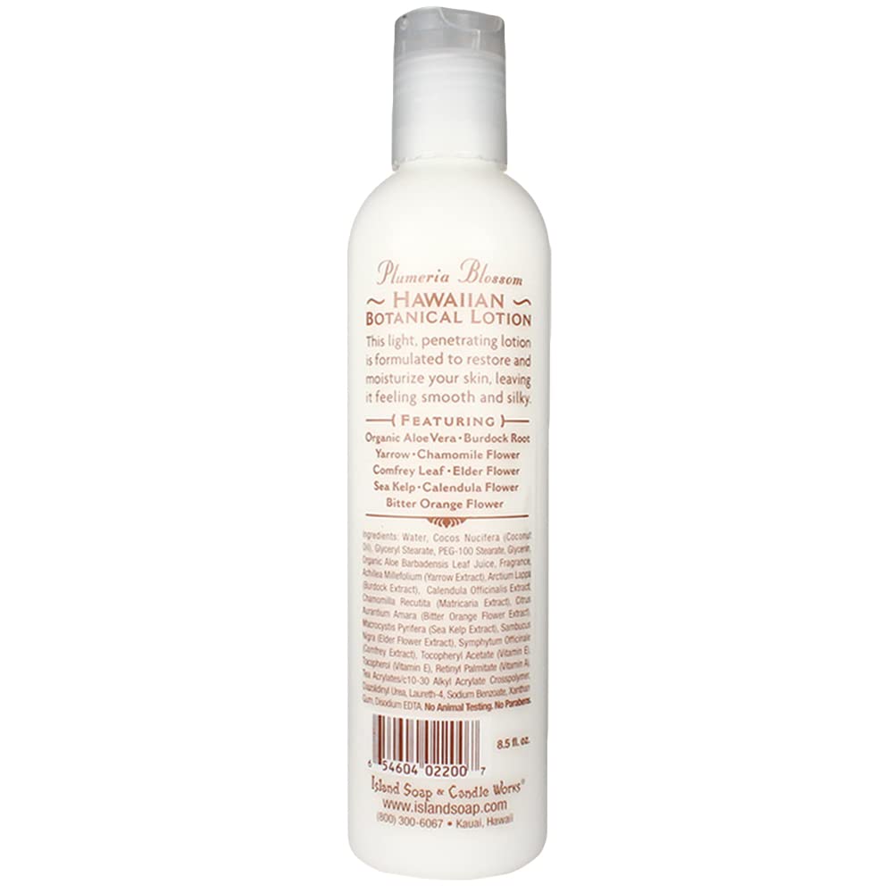 Island Soap and Candle Works All Natural Plumaria Blossom Scented Body Lotion for Men and Women - Paraben Free Body Moisturizer - Hydrating Hawaiian Skincare - 8.5 Ounces