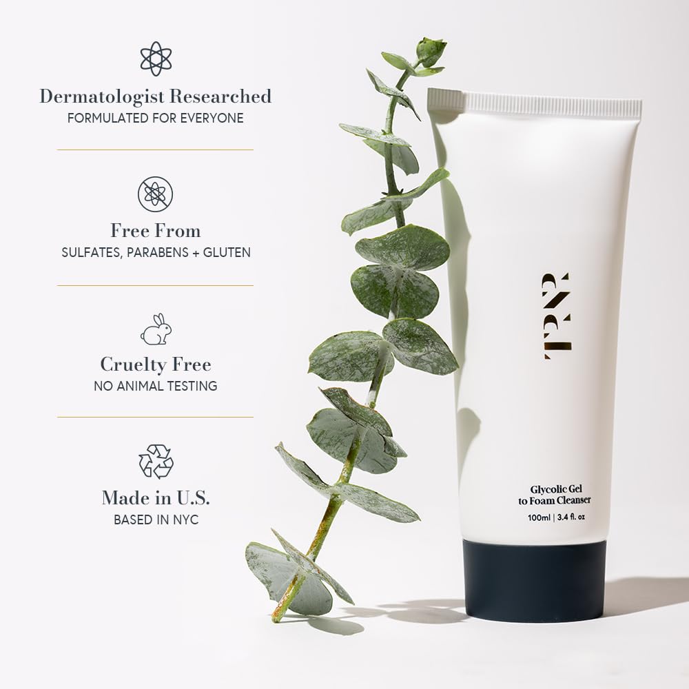 Glycolic Acid Gel To Foam Face Cleanser (100ml/3.4oz) | Foaming & Exfoliating Face Wash| Natural, Plant-Based & Science-First Face Wash for Men & Women | With Green Tea & Aloe Leaf Extracts