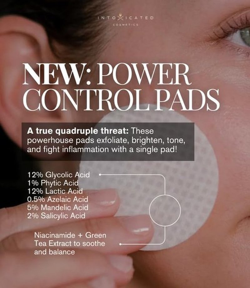 Intoxicated Cosmetics Power Correct Peel Pads - Exfoliating Treatment for Fine Lines & Wrinkles | Brightening with Niacinamide & Green Tea Extract