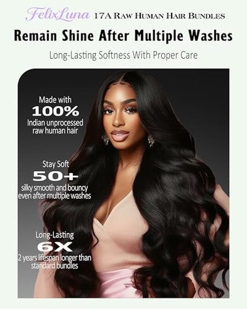 17A Premium Body Wave Bundles Human Hair,High Ratio Raw Bundles Human Hair,Cuticle Aligned,Reinforced Ultra Thin Weft,Retains Silky Soft After Multiple Washes,2 years Lifespan (18 Inch)