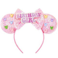 Eisyaa Mouse Ears Bow Headbands, Pink Birthday Girl Headband for Minnie Birthday Decorations, Party Favors, Costume Cosplay (Pink Birthday, Medium)