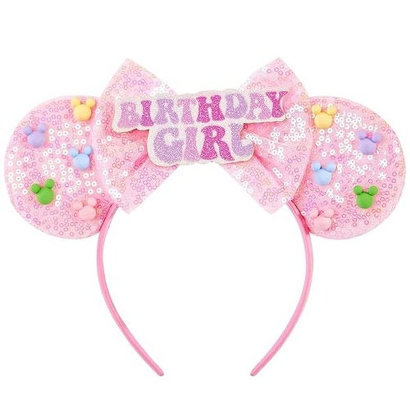 Eisyaa Mouse Ears Bow Headbands, Pink Birthday Girl Headband for Minnie Birthday Decorations, Party Favors, Costume Cosplay (Pink Birthday, Medium)