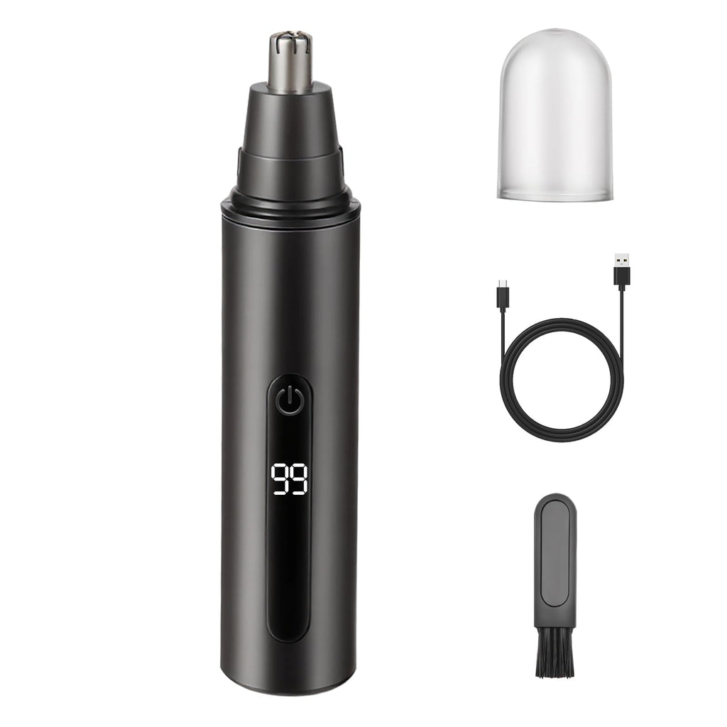 SYAWS Nose Hair Trimmer for Men and Women,USB Rechargeable Eyebrow & Facial Hair Remover with LED Display,Aluminum Alloy Shell with IPX7 Waterproof,Dual Edge Blades for Easy Cleaning (Black)