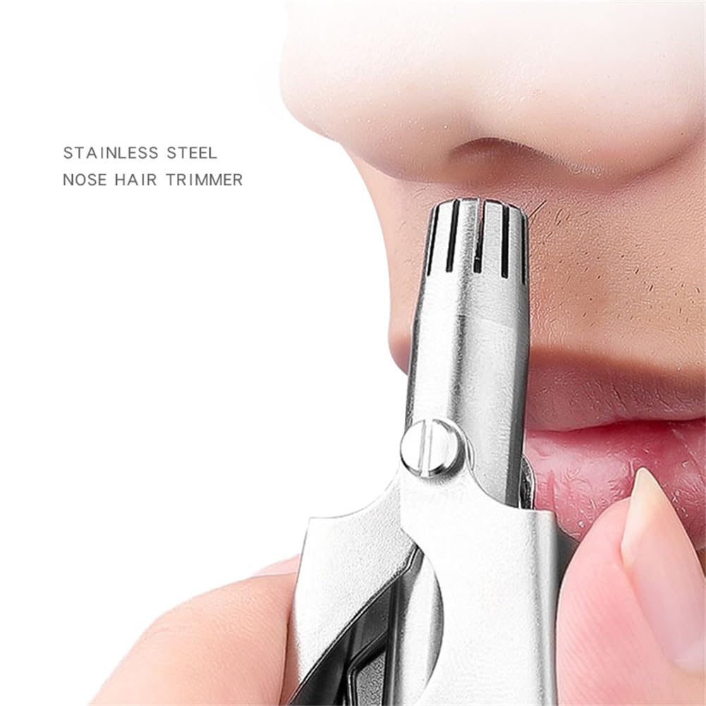 WELANGBN Manual Nose Hair Trimmer for Man & Woman,Trimmer for Nose,Ear,Moustache and Whiskers Hair,Waterproof,Stainless Steel with Brush,Nasal Clippers，Comes with a Cleaning Brush, Silver