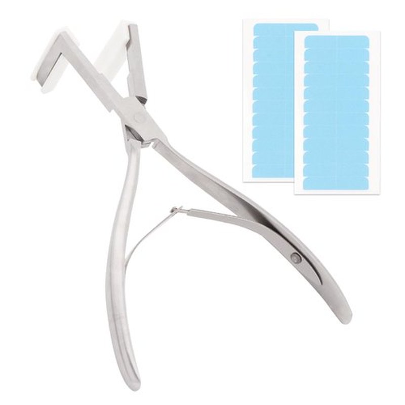 LVOERTUIG Tape in Hair Extension Tools Kit, Flat Surface Stainless Steel Tape in Hair Extensions Plier + 2 Hair Extension Tape,Tape in Pliers, Hair Extensions Styling Tools(COLOR:Silver)