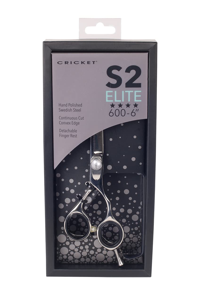 Cricket S2 Elite Series Shears 600 Professional Hair Cutting Scissors - 6-Inch Barber & Stylist Hair Scissors with Convex Edge Blades, Durable Swedish Steel, Leaf Spring Tension, Hand-Polished Finish