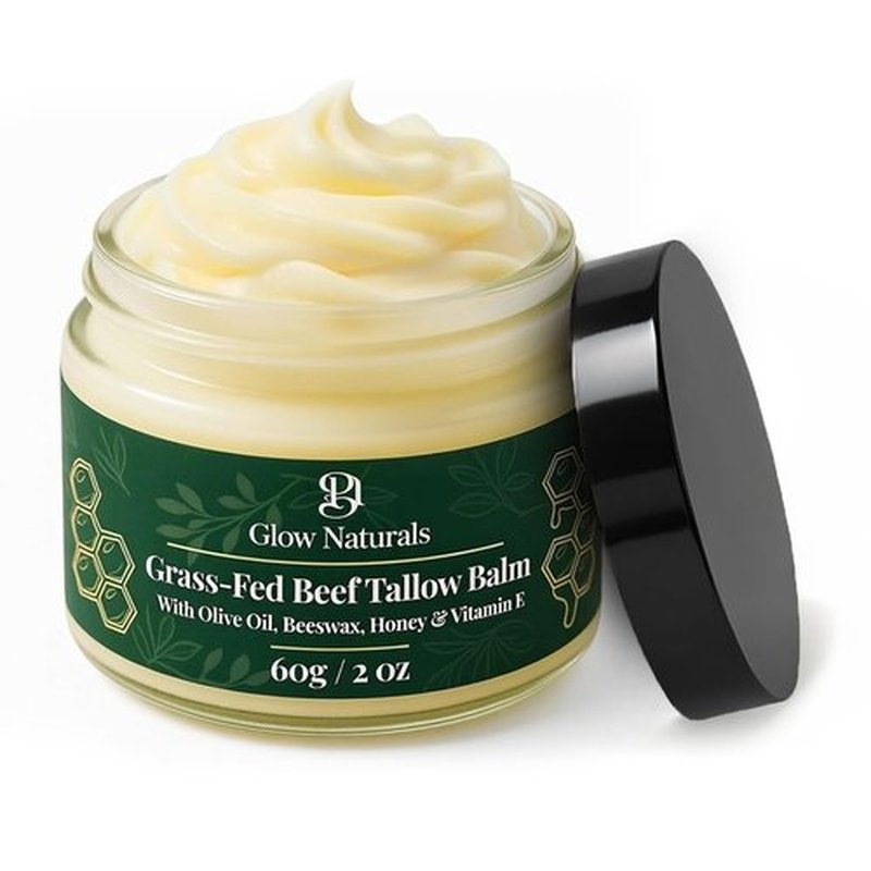 Glow Naturals Beef Tallow For Skin - 2 oz Fragrance Free Tallow And Honey Balm With Olive Oil, Beeswax & Vitamin E - Grass Fed Beef Tallow For Face, Body & Dry, Sensitive Skin