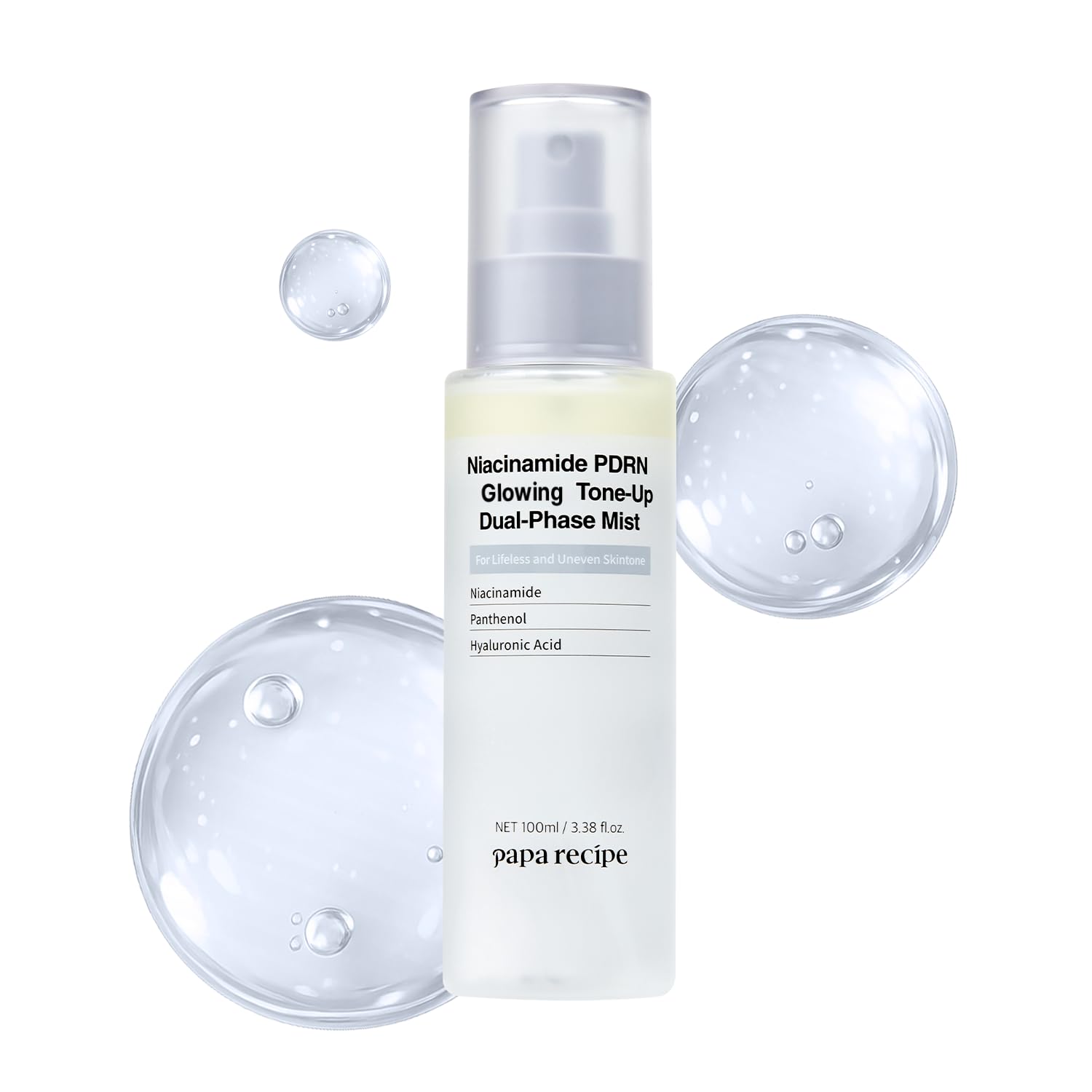 Papa Recipe Niacinamide PDRN Glowing Tone-Up Dual-Phase Mist(3.38fl oz/100ml) - Evening Out Skin Tone & Radiance, Instant Glow, Deep Hydrating Serum Spray, Lightweight & Non-Sticky