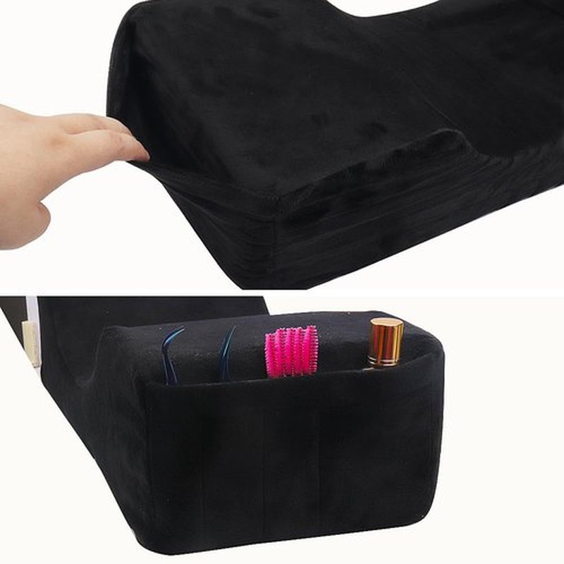 Beauty Salon Eyelash Extension Velvet Lash Pillow Beauty Salon Memory Foam Neck Pillow for Lash Extension Grafting Make Up Side Pockets for Tools(Black)